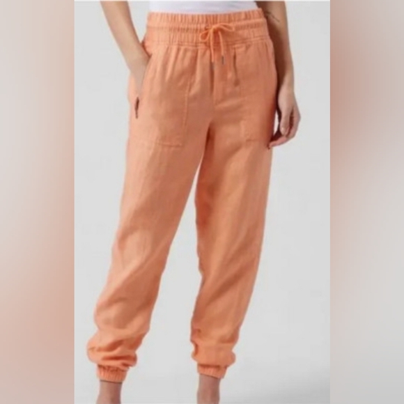Athleta Cabo Linen Jogger Pants Cactus Peach 12 - Picture 1 of 5